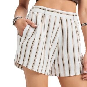 Love Tree | S | Striped White and Tan Women's High-Rise Shorts